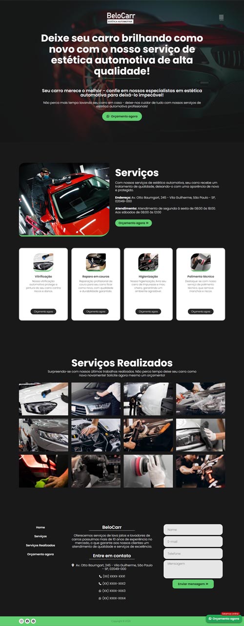 Projeto de site criado para empresa de estética automotiva