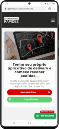 Landing page criada para empresas de delivery